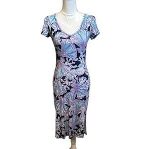 LILLY PULITZER Malin Midi V-Neck Dress SHELLS BELLS Deep Sea Navy Women’s XS